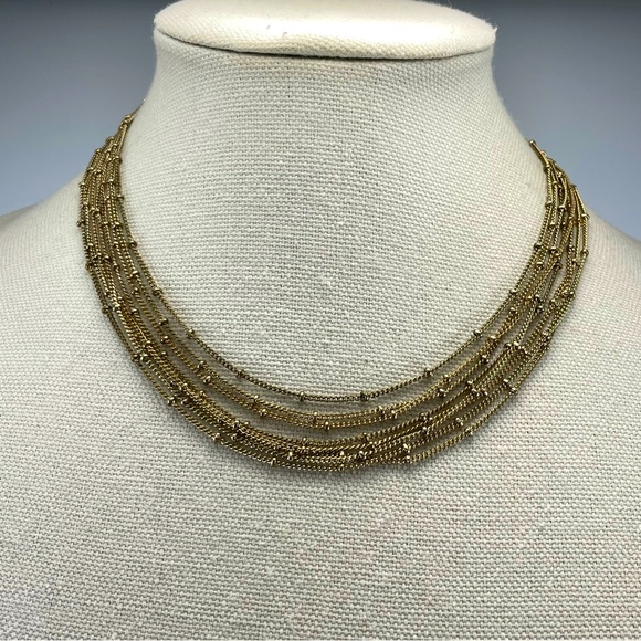 Gloria Vanderbilt Gold Tone Ball Beaded Chain Multilaye Chain Necklace Statement - Picture 1 of 7